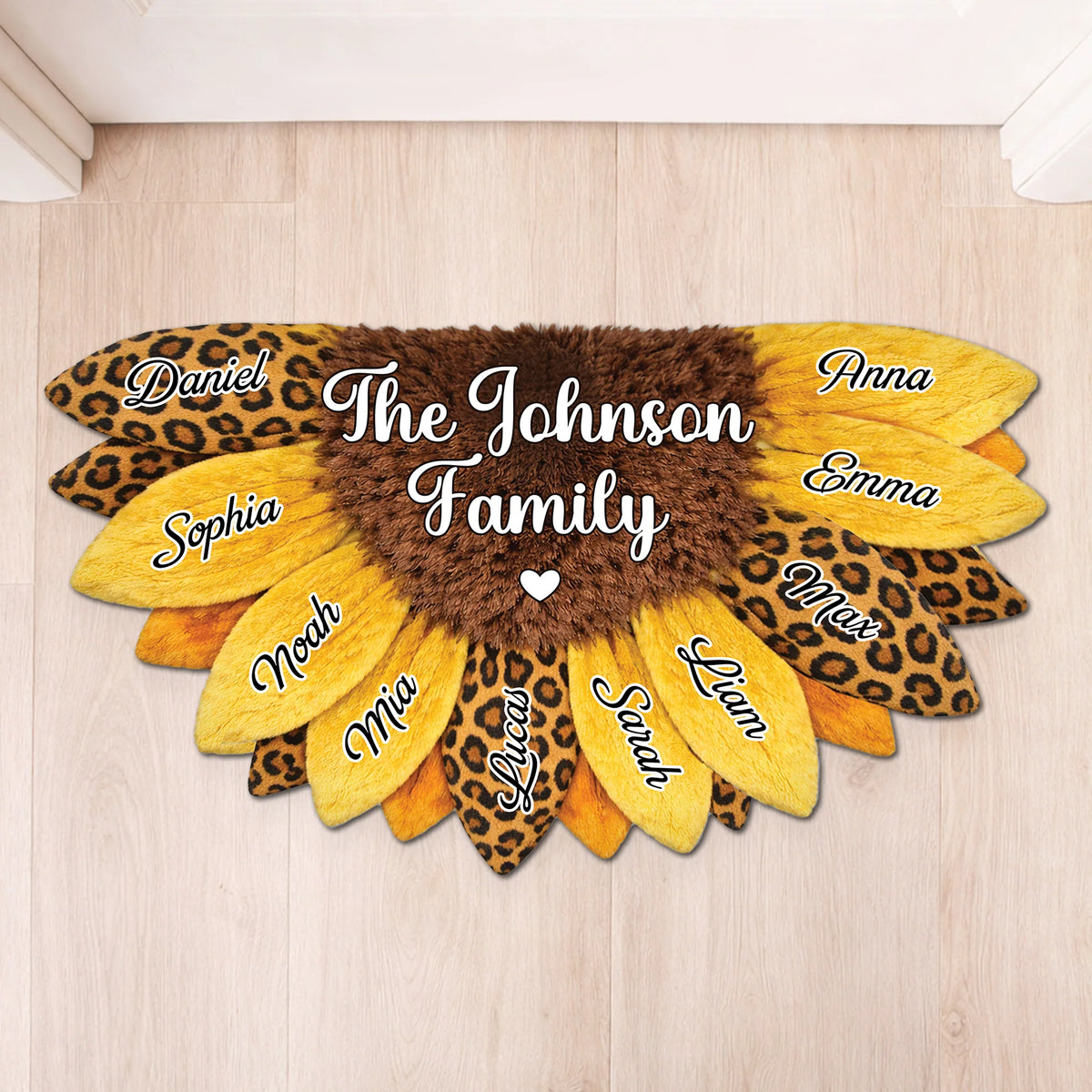 Custom Half Sunflower Shaped Doormat - Personalized Family Name Mat for New Home
