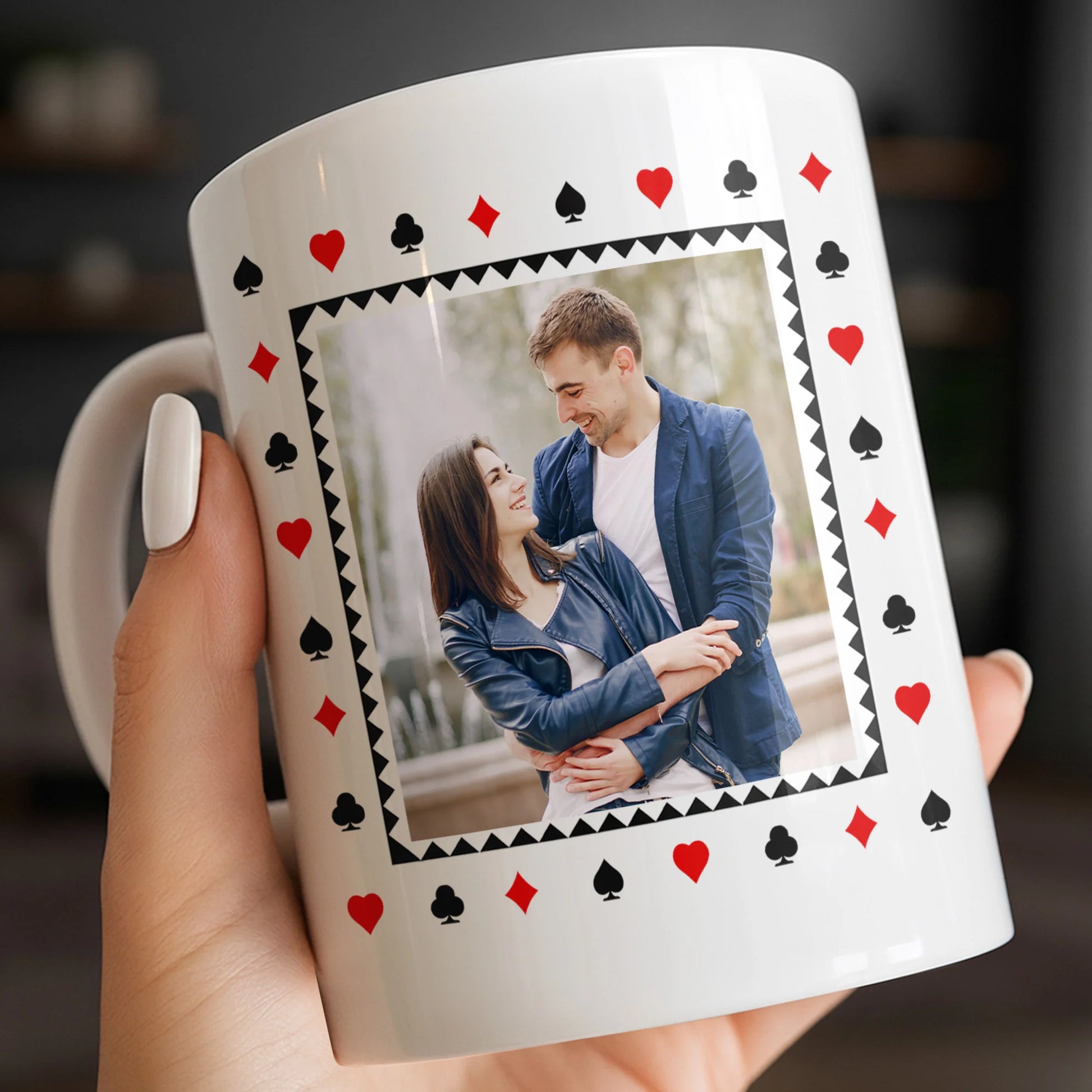 Mug material and size view - Custom Playing Card Photo Mug