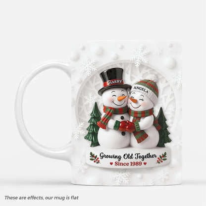 Growing Old Together Mug - Custom Snowman Christmas Personalized Holiday Gift for Couples