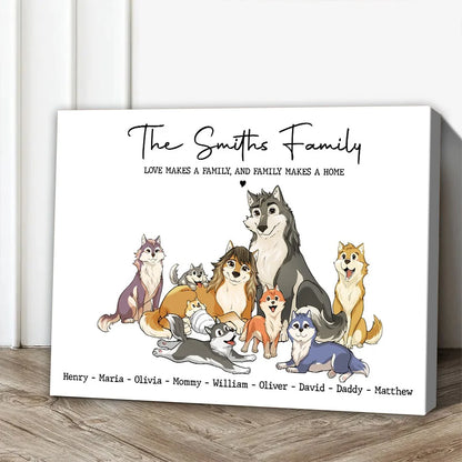 "Home Is Where The Heart Is" Personalized Wolf Family Canvas / Poster - Custom Wall Art Gift