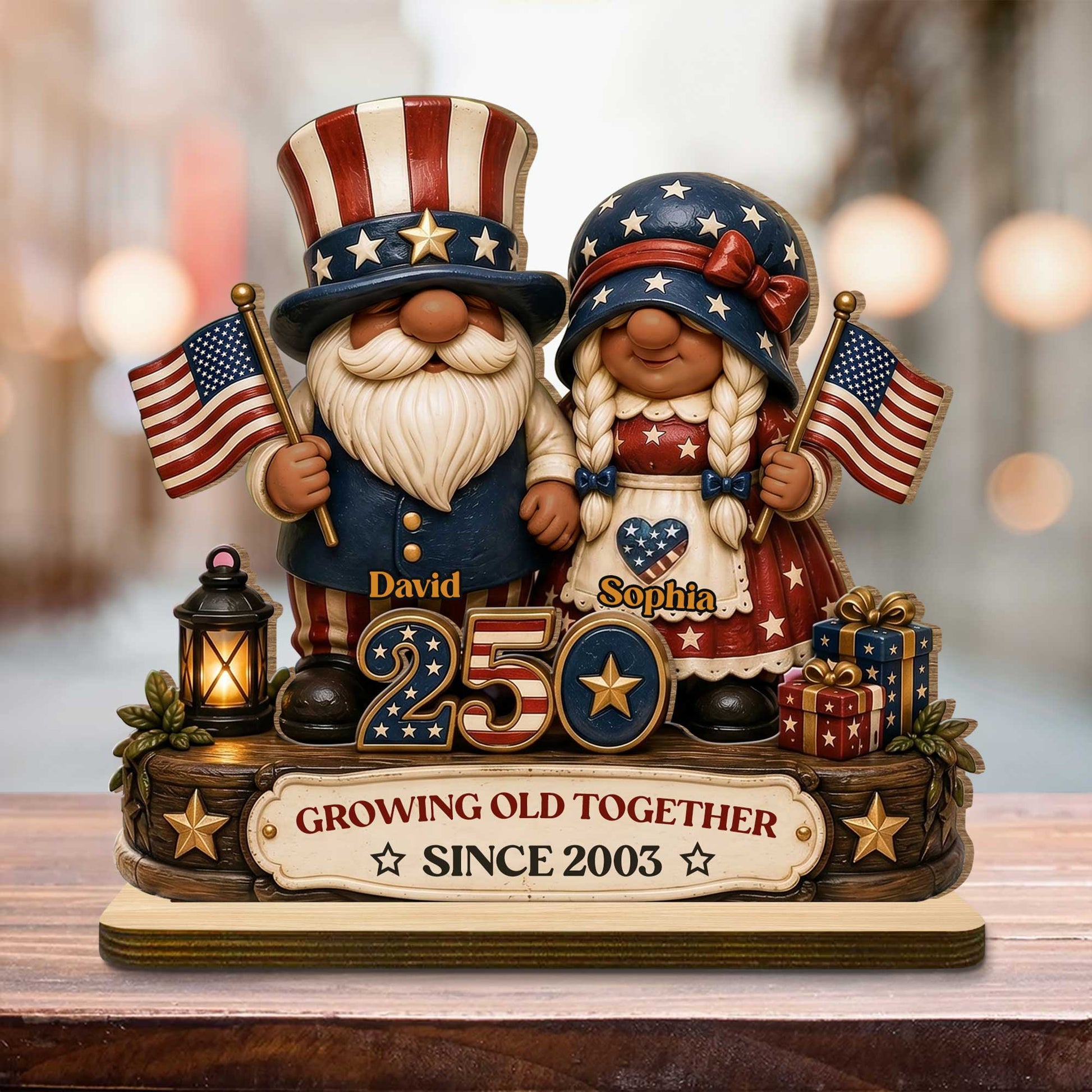 Custom Patriotic Gnomes Wood Plaque for Wife with personalized design details for meaningful gifting image 6