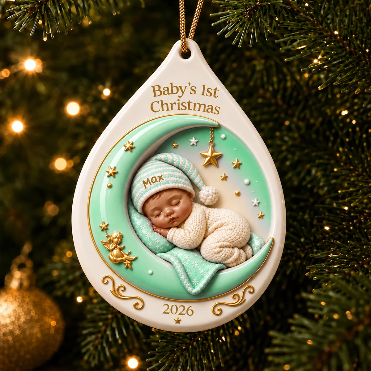 Baby's 1st Christmas Moon Ornament - Personalized Keepsake for Newborn