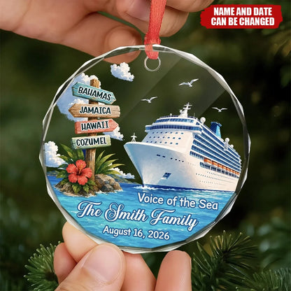 Voice of the Sea Personalized Cruise Glass Ornament - Custom Family Cruise Vacation Keepsake Gift