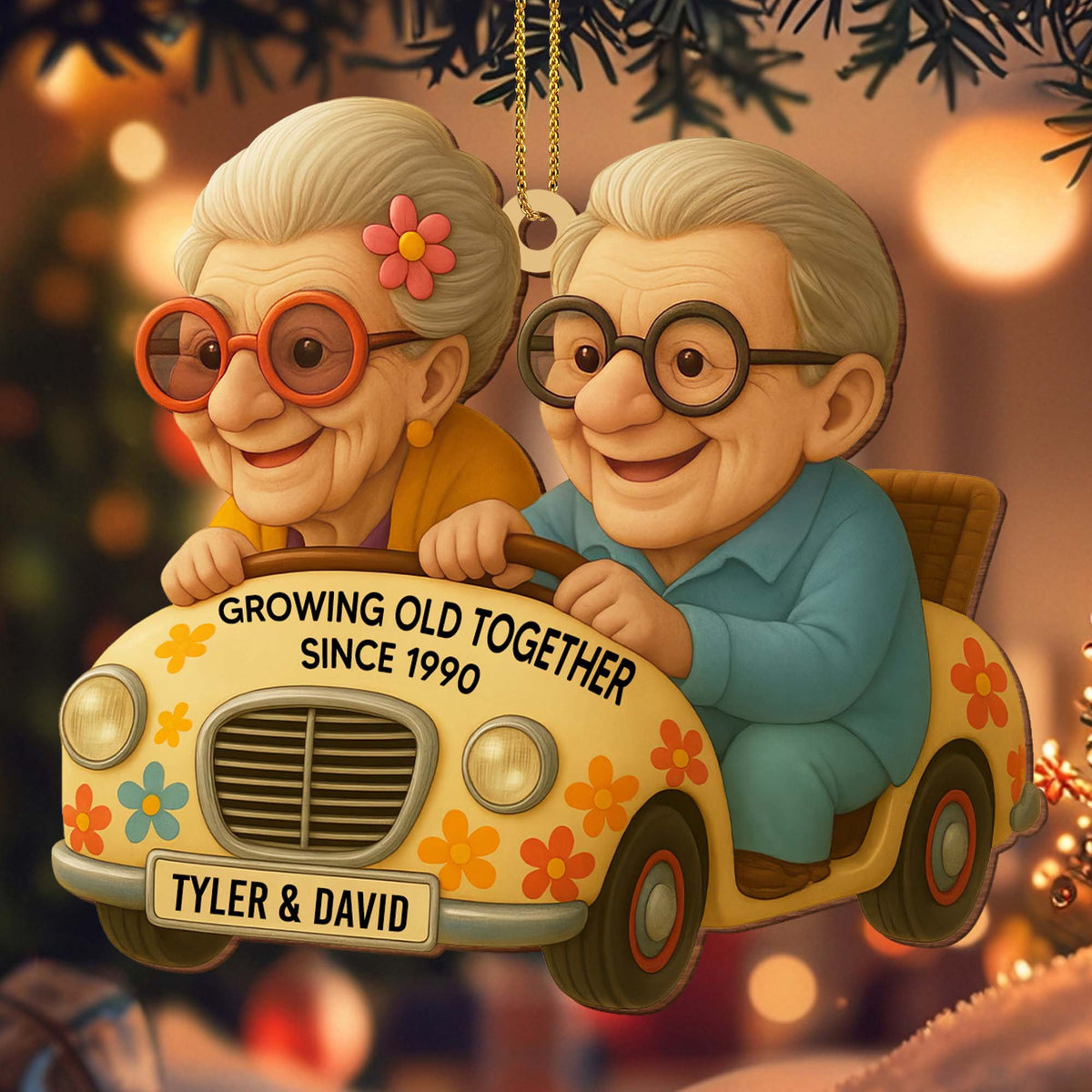Growing Old Together With Car And Flowers