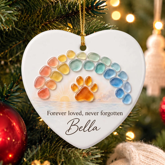 Forever Loved Never Forgotten - Personalized Pet Memorial Sea Glass Ceramic Ornament