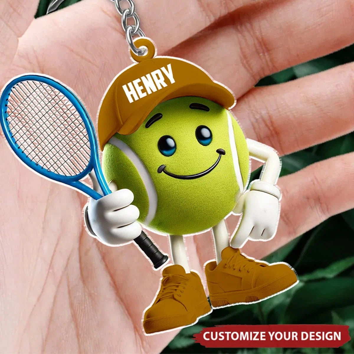Cute Cartoon Player Personalized Tennis Keychain - Custom Name Acrylic Bag Charm for Tennis Lovers and Players