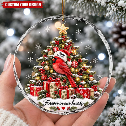 "Forever In Our Hearts" Personalized Memorial Glass Ornament - Christmas Tribute for Family