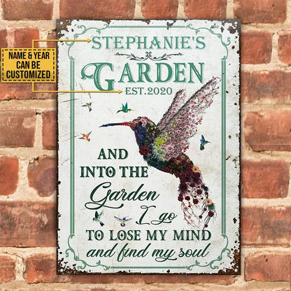 And Into The Garden I Go Hummingbird Metal Sign - Personalized Custom Garden Decor Gift