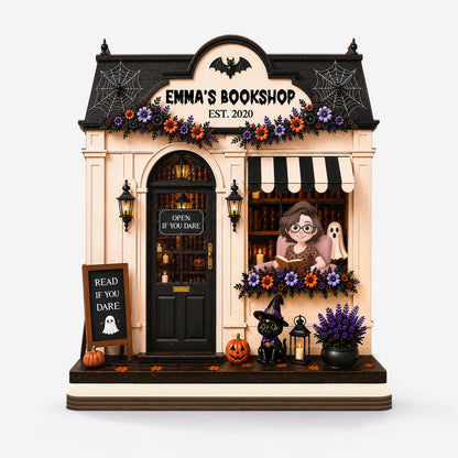 Custom Halloween Bookshop Wooden Plaque - Personalized Spooky Gift for Book Lovers