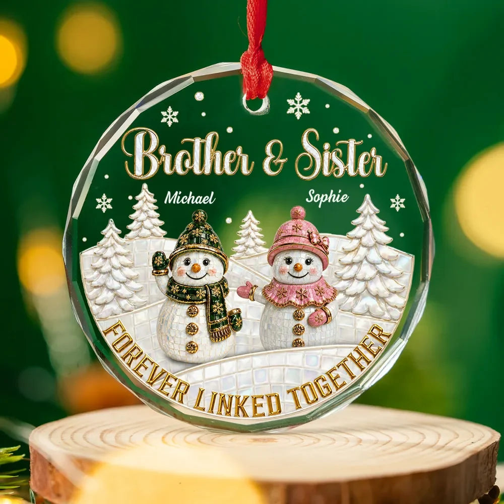 Forever Linked Together Personalized Sibling Glass Ornament - Custom Brother and Sister Christmas Gift