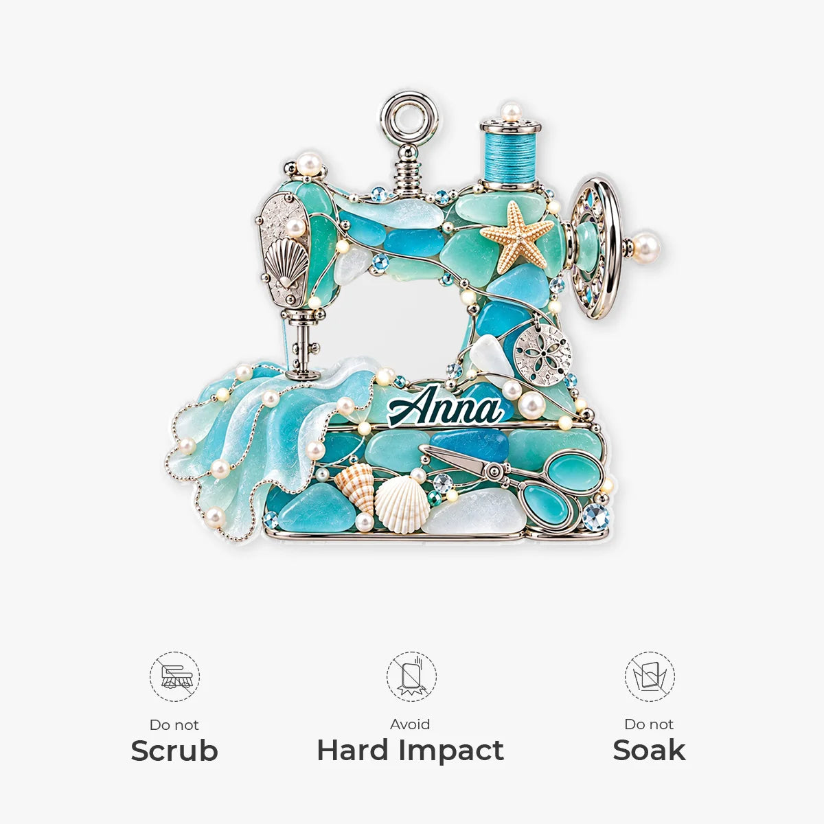 Sea Glass Sewing Machine Personalized Acrylic Ornament - Christmas Keepsake Gift for Quilters