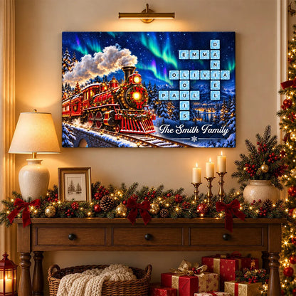 Personalized Christmas Train Crossword Canvas / Poster - Custom Family Keepsake Wall Art Gift