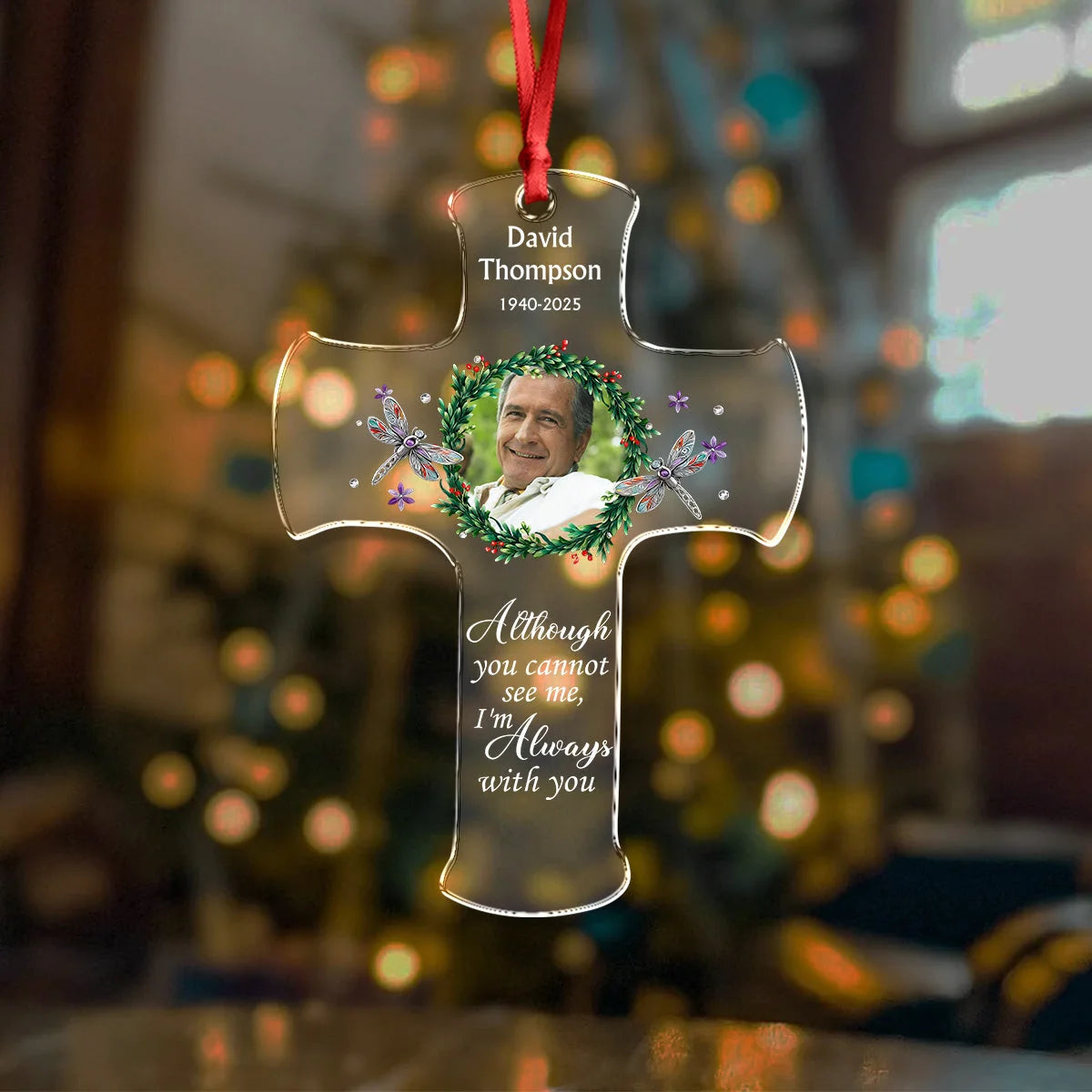 "I'm Always With You" Custom Photo Memorial Acrylic Ornament - Personalized Christmas Keepsake