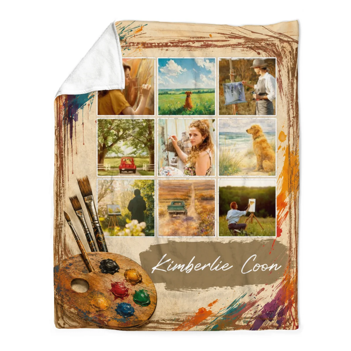 Custom Artist Portfolio Blanket - Personalized Painter Name Art Collage Throw for Creatives