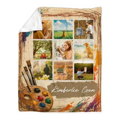 Custom Artist Portfolio Blanket - Personalized Painter Name Art Collage Throw for Creatives