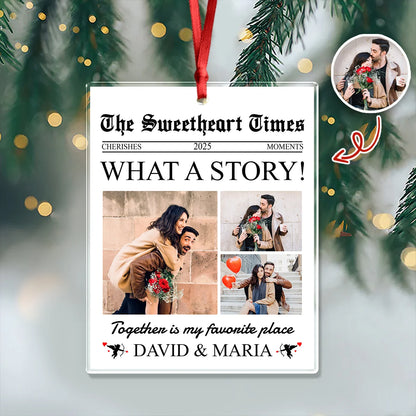 "The Sweetheart Times" Personalized Acrylic Ornament - Custom Couple Photo Christmas Keepsake