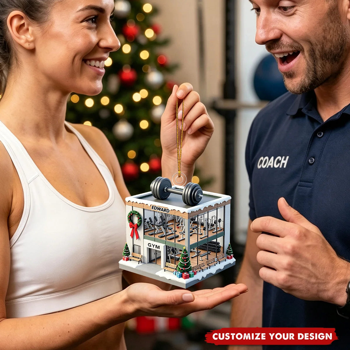 Personalized Gym Fitness Christmas Acrylic Ornament - Custom Name Workout Keepsake
