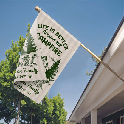 Personalized camping garden flag with Life Is Better Around The Campfire art and custom family name for outdoor decor image 7