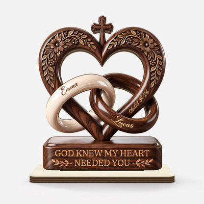God Knew My Heart Needed You - Personalized Christian Interlocking Hearts Wooden Plaque Gift for Couples