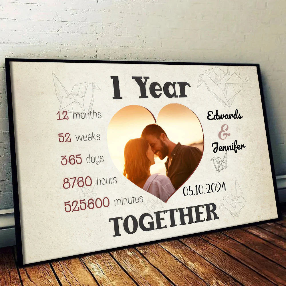 Custom 1 Year Together Photo Canvas for Couples with personalized design details for meaningful gifting