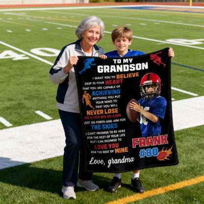 To My Son Personalized Football Blanket - Custom Photo Name & Number Game Day Gift