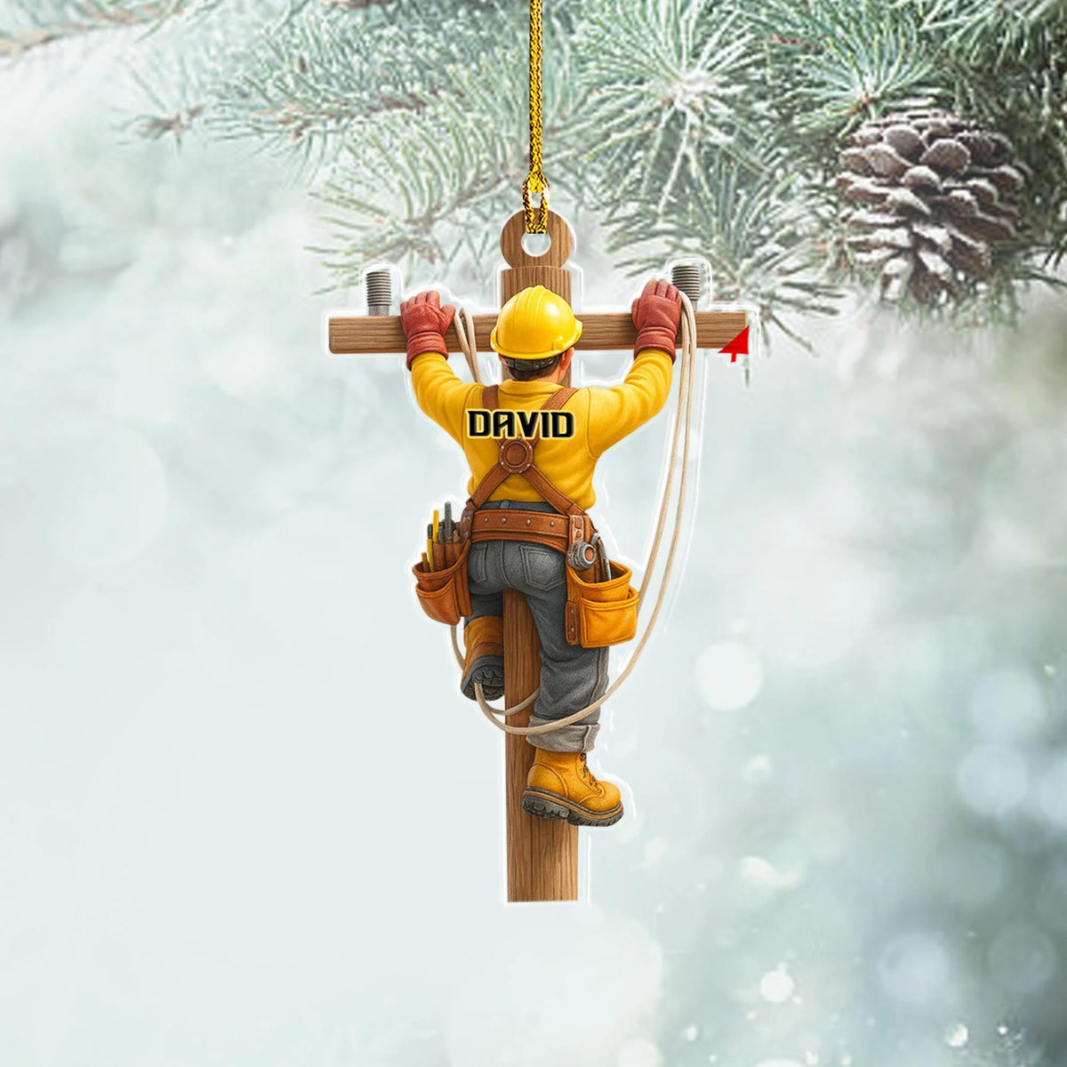 Hardworking Hero Personalized Lineman Acrylic Ornament - Christmas Keepsake for Electrical Workers