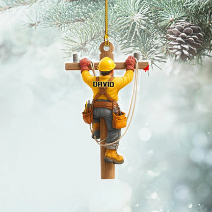 Hardworking Hero Personalized Lineman Acrylic Ornament - Christmas Keepsake for Electrical Workers