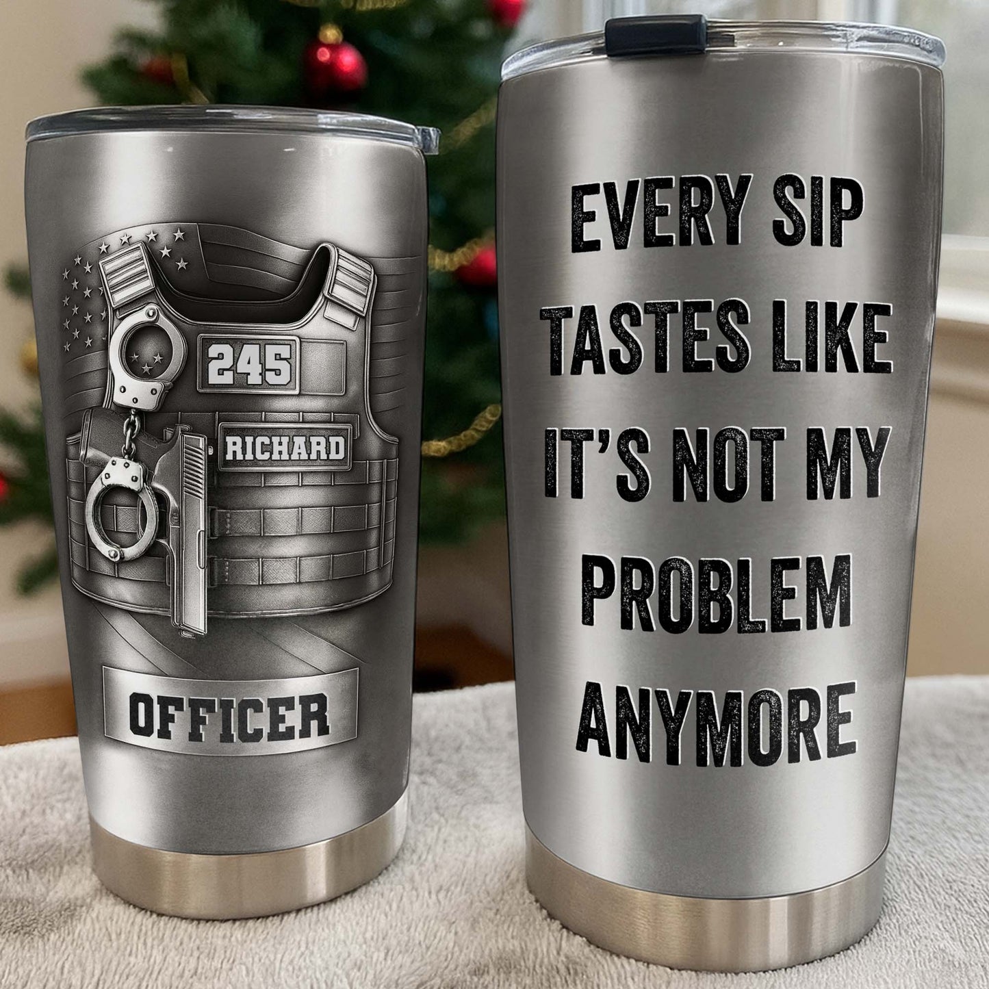 Police Retirement Tumbler for Dad with personalized design details for meaningful gifting image 6