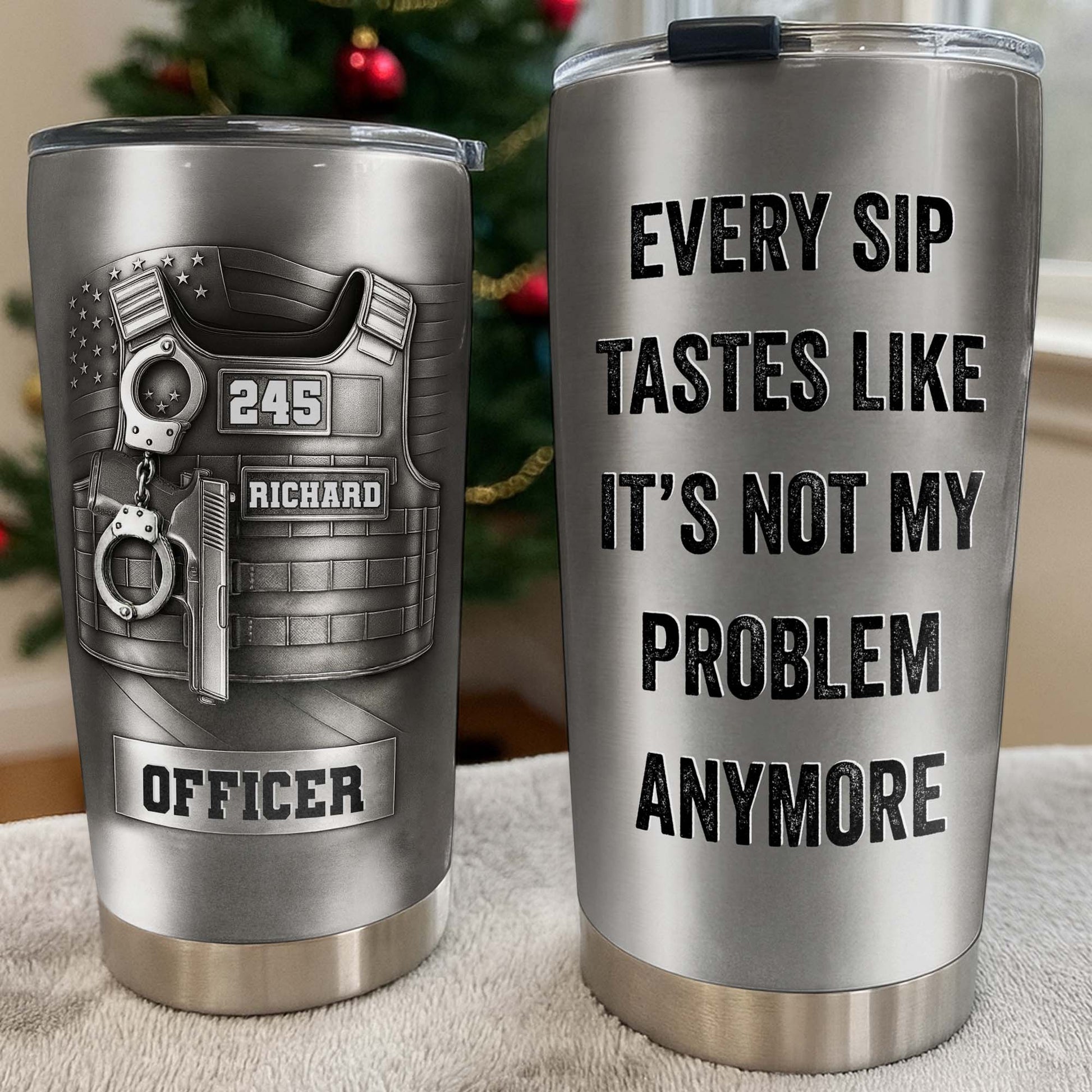 Police Retirement Tumbler for Dad with personalized design details for meaningful gifting image 6