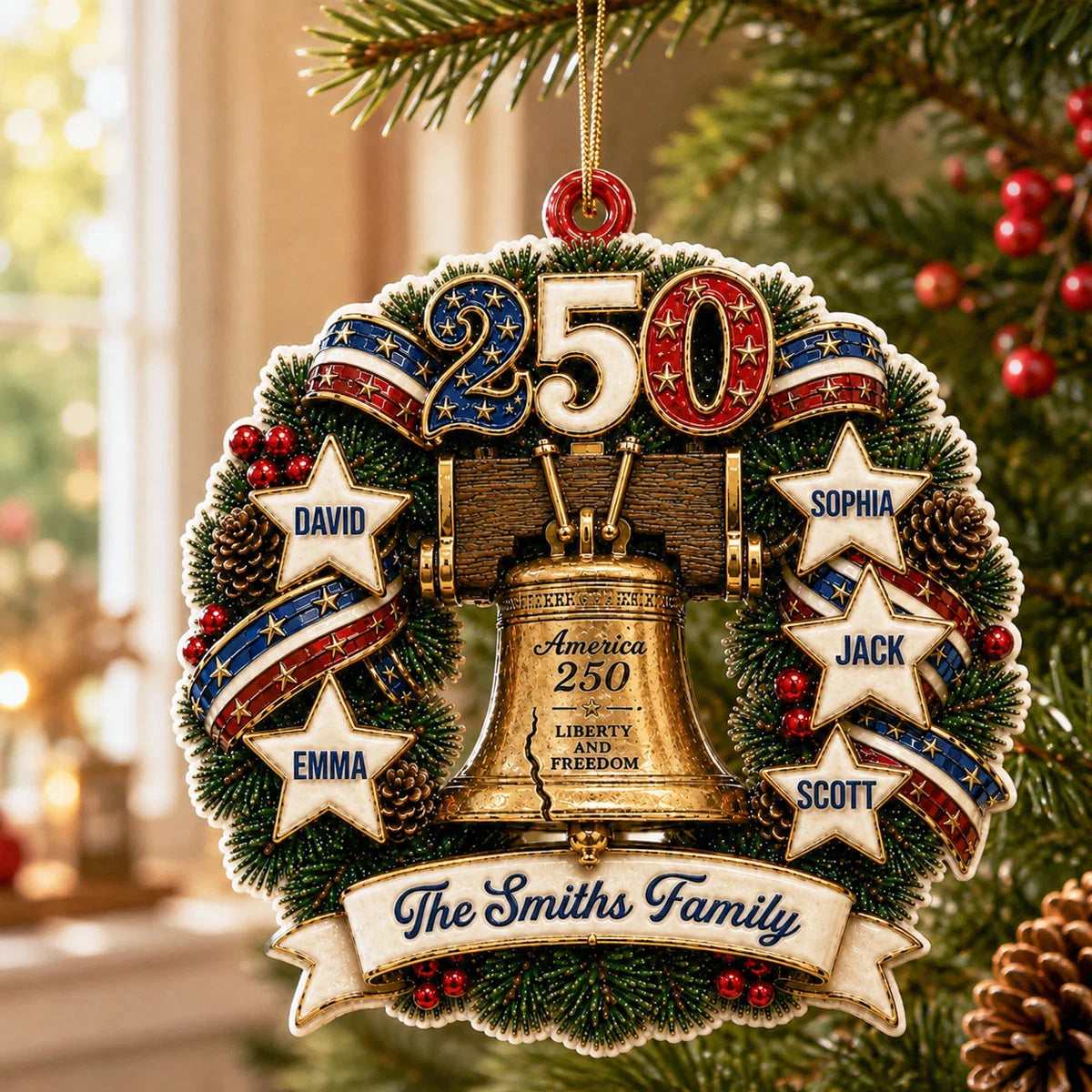 America 250 Liberty and Freedom Acrylic Ornament - Personalized Family Keepsake Holiday Gift