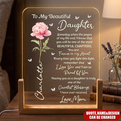 "To My Beautiful Daughter Even When I'm Not Close By" Personalized Acrylic Night Light - Custom Keepsake Gift from Mom