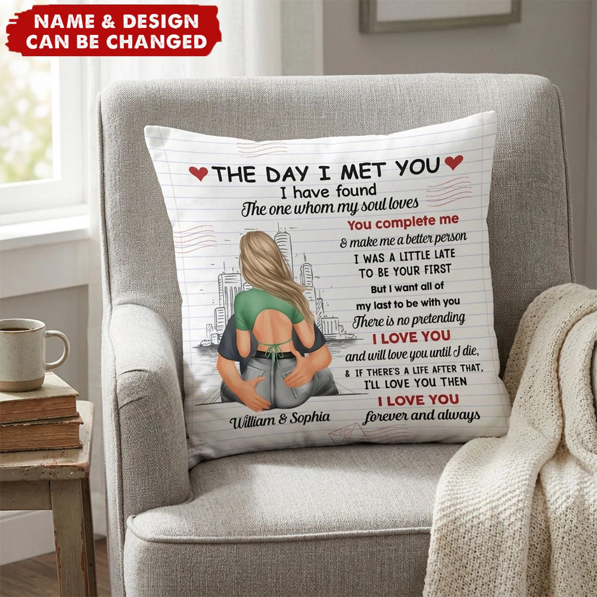 The Day I Met You Personalized Couple Pillow - Romantic Anniversary Gift for Husband & Wife