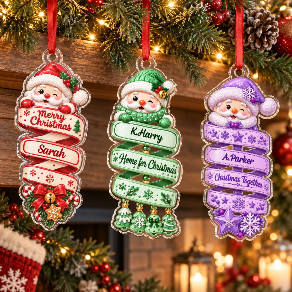 Merry Christmas Custom Santa Acrylic Ornament - Personalized Holiday Tree Keepsake Gift for Family and Kids