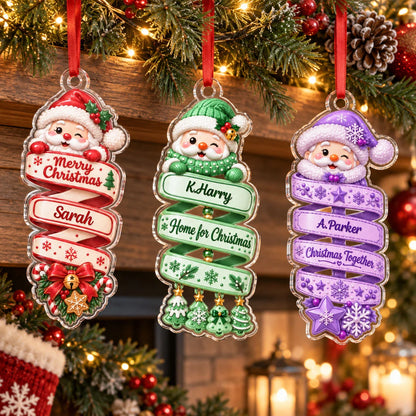 Merry Christmas Custom Santa Acrylic Ornament - Personalized Holiday Tree Keepsake Gift for Family and Kids