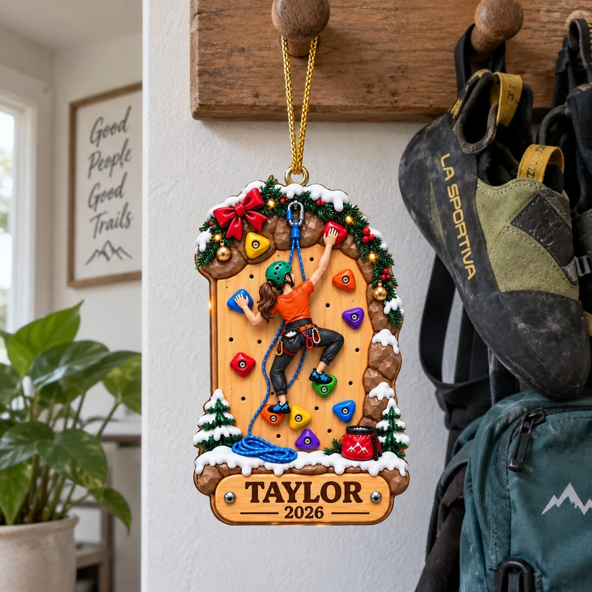 Personalized Rock Climbing Ornament - Custom Name Acrylic Keepsake for Kids & Climbers