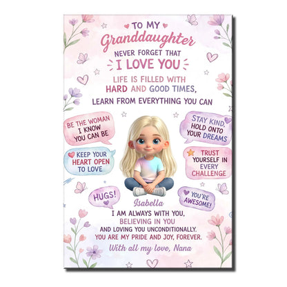 Personalized granddaughter poster with custom name and inspirational quote from Nana - unique family keepsake wall art print image 8