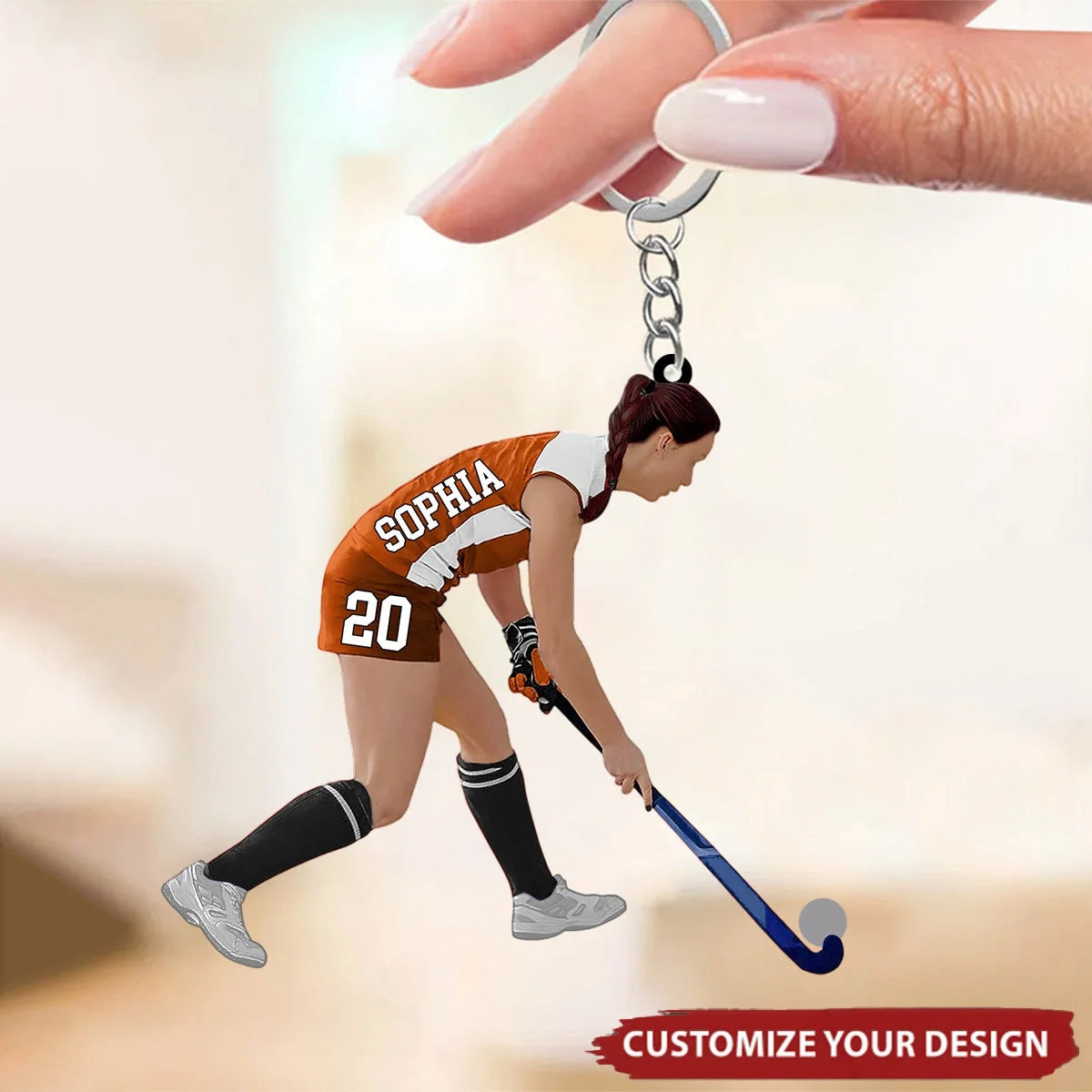 Personalized Field Hockey Acrylic Keychain - Custom Name & Number Sport Gift for Player