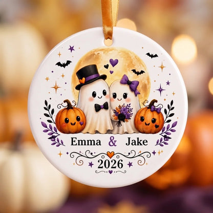 Ghost Couple Personalized Ceramic Ornament for Couples - Cute Halloween Wedding Gift