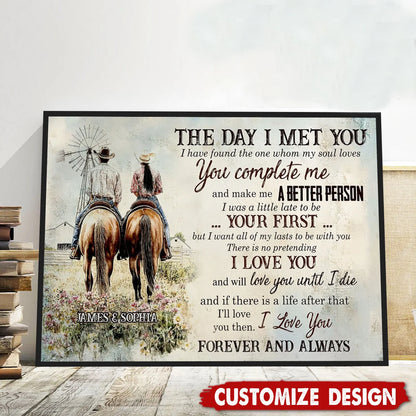 The Day I Met You Personalized Cowboy Couple Canvas / Poster - Custom Western Wall Art Gift for Couples