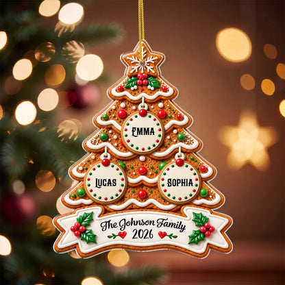 Custom Gingerbread Family Tree Acrylic Ornament - Personalized Holiday Keepsake Gift