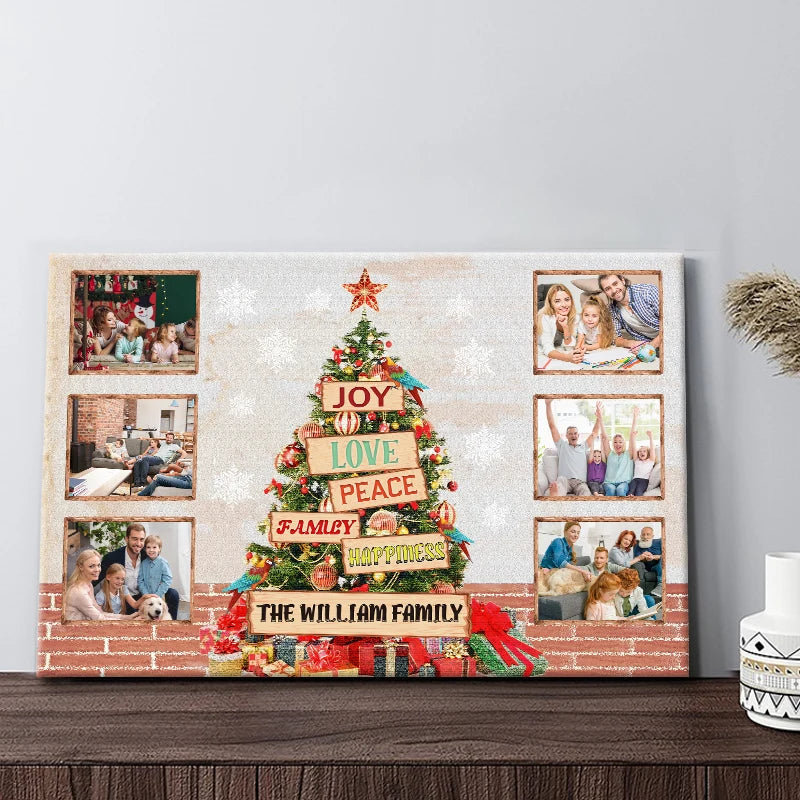 Joy Love Peace Personalized Family Photo Canvas / Poster - Custom Christmas Wall Art Gift for Family