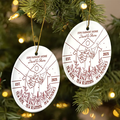 New Home New Beginning - Personalized Ceramic Ornament Holding Hands Couple Gift