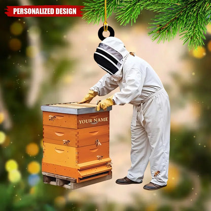 Personalized Beekeeper Acrylic Ornament - Custom Honeybee Hive Hanging Keepsake Gift