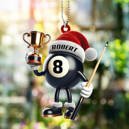 Personalized Billiard Trophy Christmas Ornament - Custom Name Pool Player Keepsake Gift
