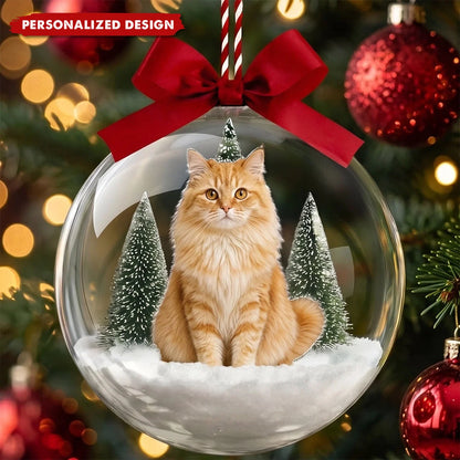Custom Photo Pet Snow Globe Ornament - Personalized Acrylic Cat Christmas Tree Keepsake for Pet Lovers