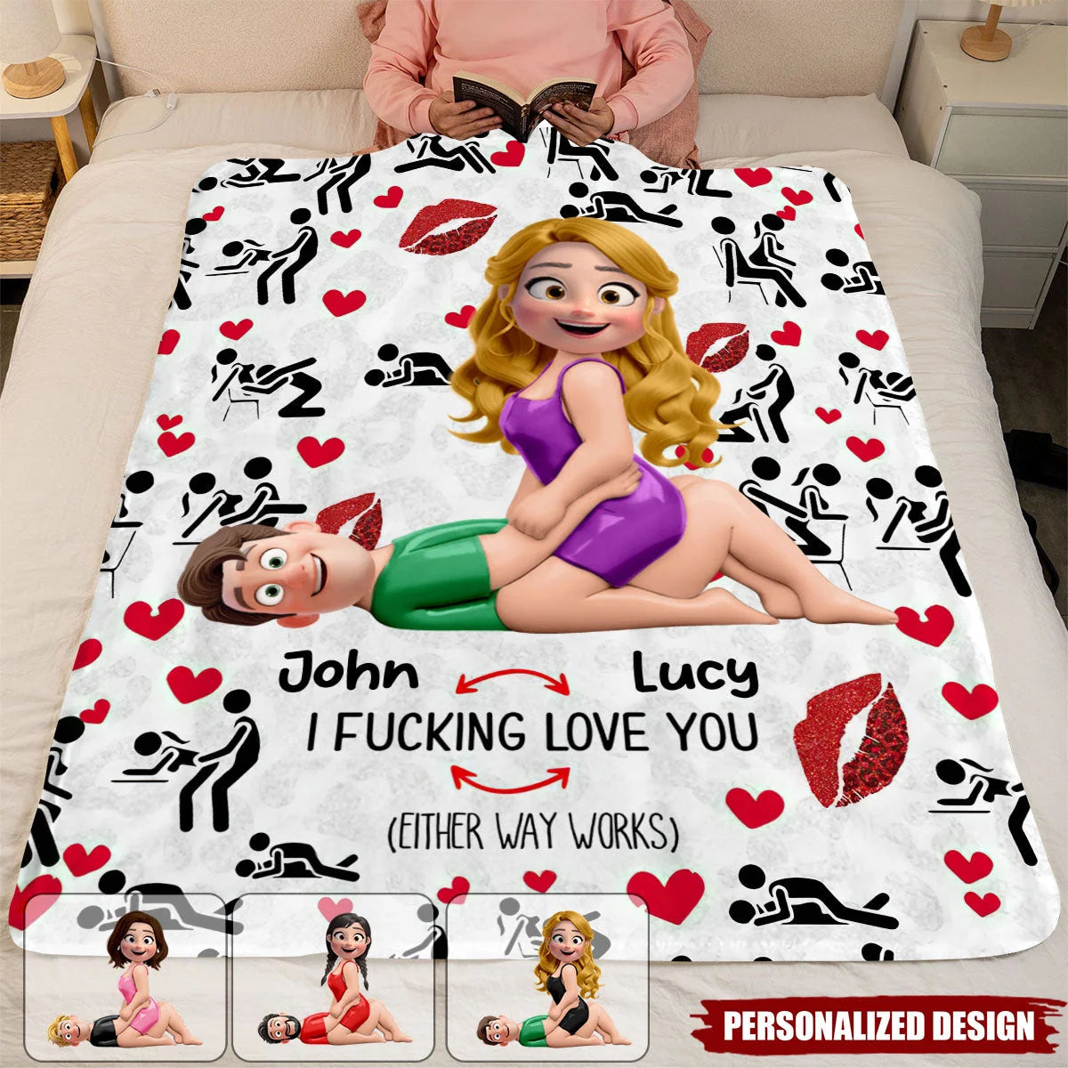 I Fucking Love You Either Way Works Personalized Couple Blanket - Anniversary Gift for Husband Wife Boyfriend