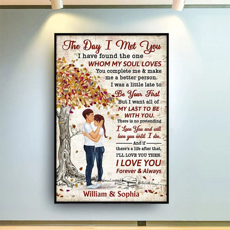 "The Day I Met You" Personalized Couple Canvas / Poster - Custom Anniversary Wall Art Gift for Husband Wife