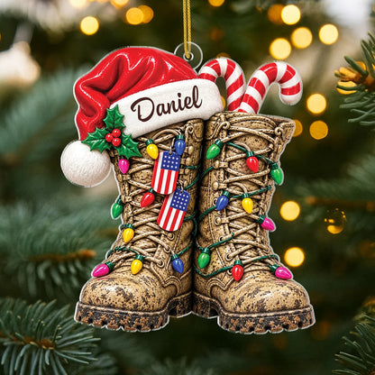 Personalized Military Boots Acrylic Ornament - Custom Veteran Christmas Gift with Name