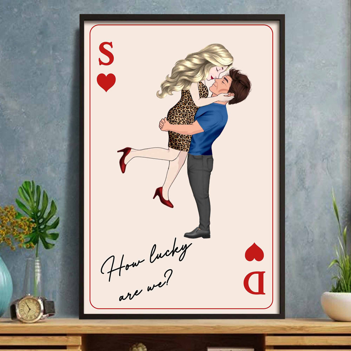 "How Lucky Are We" Playing Card Custom Couple Canvas / Poster - Personalized Anniversary Gift