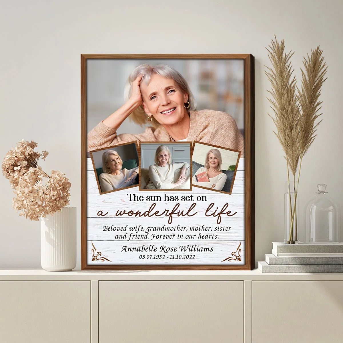 "The Sun Has Set on a Wonderful Life" Personalized Photo Collage Canvas / Poster - Custom Memorial Gift for Family